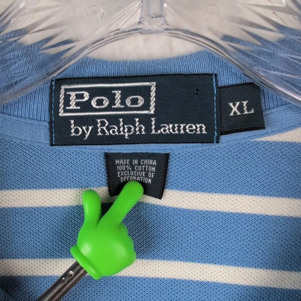 Polo‎ Ralph Lauren Polo Shirt Men's XL Blue White Striped VTG Short Sleeve